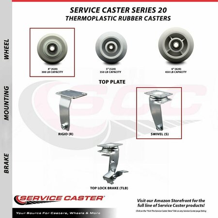 Service Caster Tool Box Caster Wheel Set 4'' Thermoplastic Rubber Swivel Casters, 4PK TOOL-SCC-20S420-TPRRD-2-TLB-2